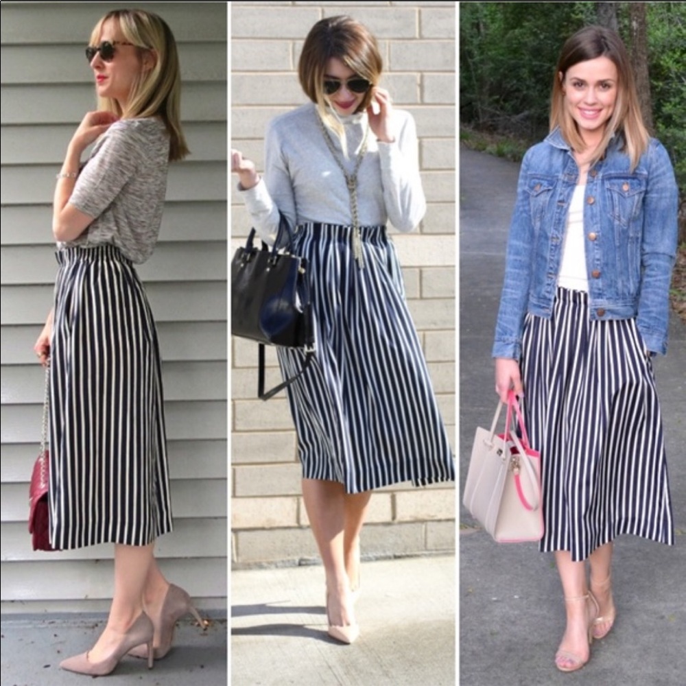 J Crew Striped pleated midi skirt (Size 12)